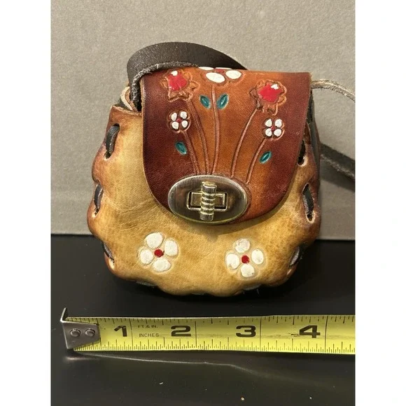 Vintage Mexican Folk Art Leather‎ Mini Crossbody Bag - Picture 3 of 7